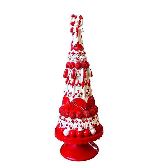 Red & White Candyland Christmas Tree with Peppermints & Candy Canes 18in New - Picture 1 of 15